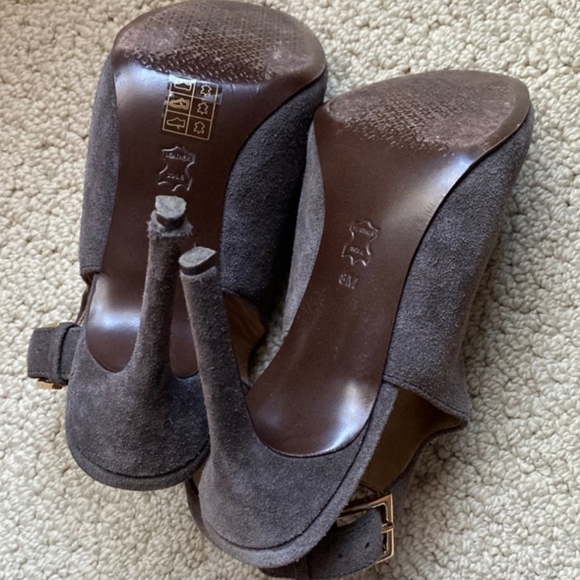 Tory Burch Shoes - Tory Burch Gray Suede  Leather Heels
